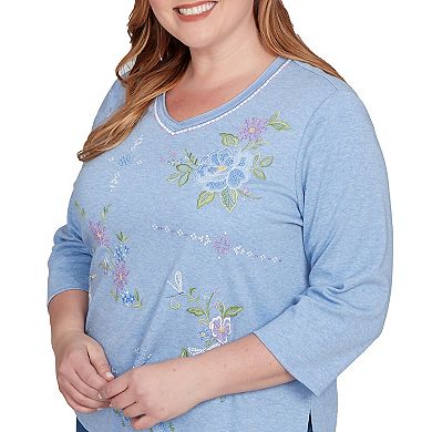 Plus Size Alfred Dunner Cross Stitched Floral V-Neck Top