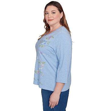 Plus Size Alfred Dunner Cross Stitched Floral V-Neck Top