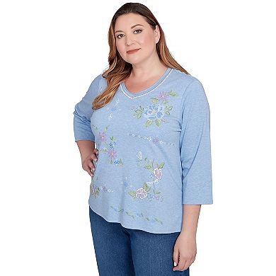 Plus Size Alfred Dunner Cross Stitched Floral V-Neck Top