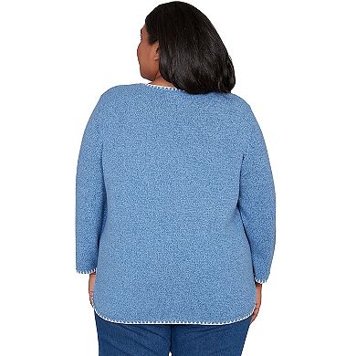 Plus Size Alfred Dunner Cross Stitched Floral Pullover Sweater