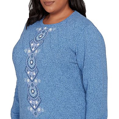 Plus Size Alfred Dunner Center Embroidery Accent Sweater