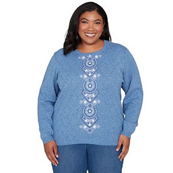 Plus Size Alfred Dunner Center Embroidery Accent Sweater