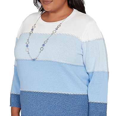 Plus Size Alfred Dunner Ombre Stripe Sweater with Necklace