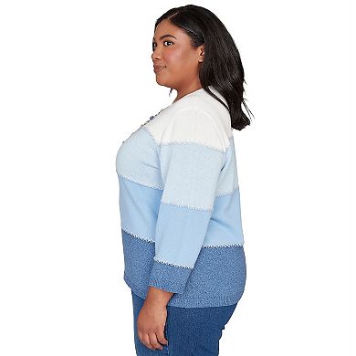 Plus Size Alfred Dunner Ombre Stripe Sweater with Necklace