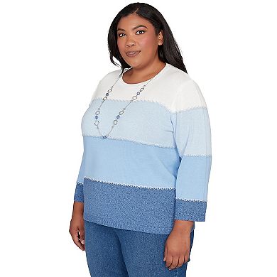 Plus Size Alfred Dunner Ombre Stripe Sweater with Necklace