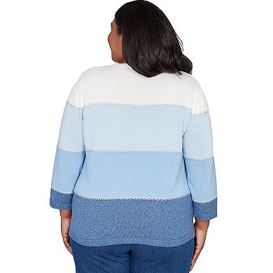 Plus Size Alfred Dunner Ombre Stripe Sweater with Necklace