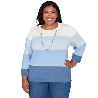 Plus Size Alfred Dunner Ombre Stripe Sweater with Necklace