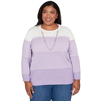 Plus Size Alfred Dunner Ombre Stripe Sweater with Necklace