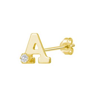 Celebration Gems 14k Gold White Topaz Initial Stud Single Earring