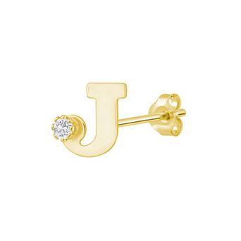 Celebration Gems 14k Gold White Topaz Initial Stud Single Earring