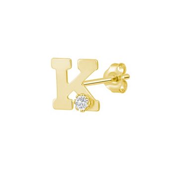 Celebration Gems 14k Gold White Topaz Initial Stud Single Earring