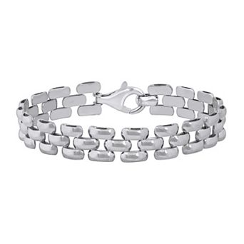 ITALIAN LUSTER Sterling Silver 3-Row Panther Chain Bracelet