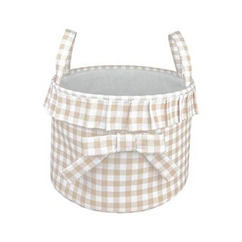 Belle Maison Gingham Fabric Basket with Ruffle & Bow Detail