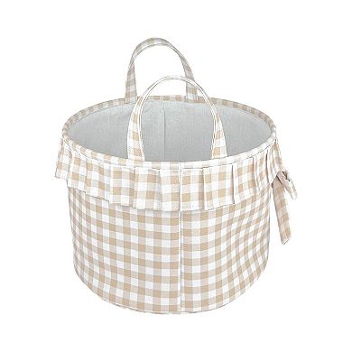 Belle Maison Gingham Fabric Basket with Ruffle & Bow Detail