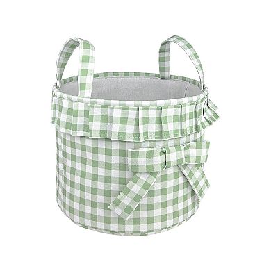 Belle Maison Green Gingham Fabric Basket with Ruffle & Bow Detail