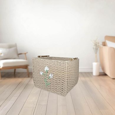 Belle Maison Flower Embroidered Large Storage Basket