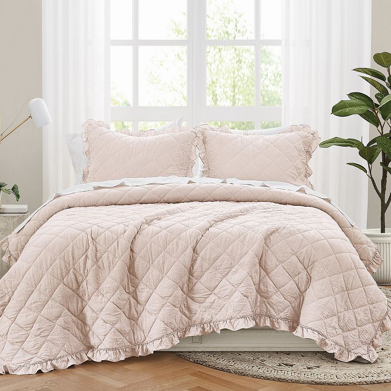 Truly Soft Crinkle Ruffle Quilt Set with Shams, Blush