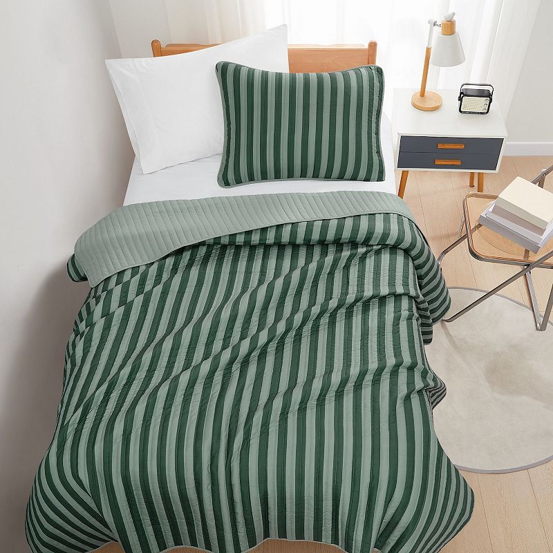 Truly Soft Weston Stripe Microfiber Comforter Set with Shams, Green