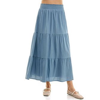Juniors' Lily White Wave Crepe Tiered Skirt
