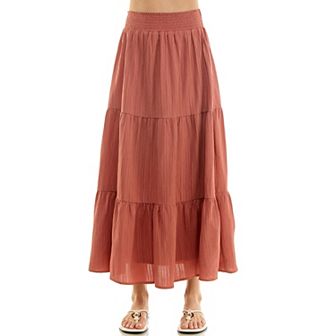 Juniors' Lily White Wave Crepe Tiered Skirt