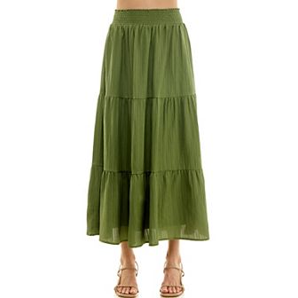 Juniors' Lily White Wave Crepe Tiered Skirt