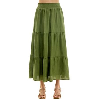 Juniors' Lily White Wave Crepe Tiered Skirt