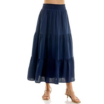 Juniors' Lily White Wave Crepe Tiered Skirt