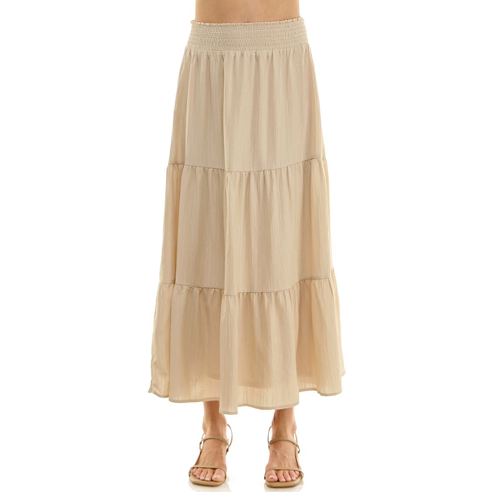 Juniors' Lily White Wave Crepe Tiered Skirt