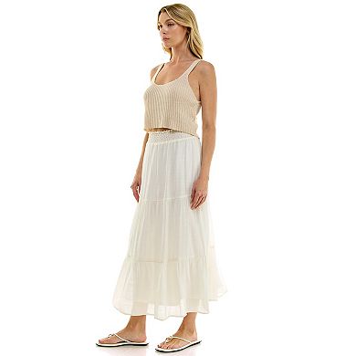 Juniors' Lily White Papaya Gauze Tiered Skirt