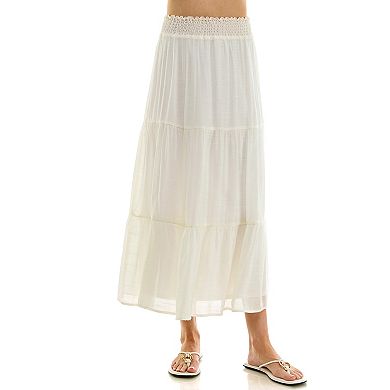 Juniors' Lily White Papaya Gauze Tiered Skirt