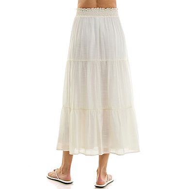 Juniors' Lily White Papaya Gauze Tiered Skirt