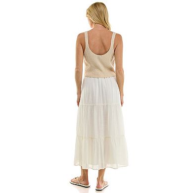Juniors' Lily White Papaya Gauze Tiered Skirt