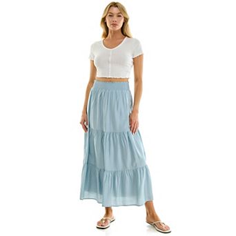 Juniors' Lily White Papaya Gauze Tiered Skirt