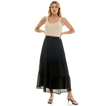 Juniors' Lily White Papaya Gauze Tiered Skirt