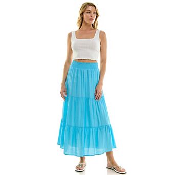 Juniors' Lily White Papaya Gauze Tiered Skirt