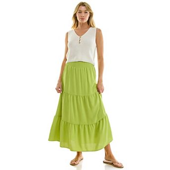 Juniors' Lily White Papaya Gauze Tiered Skirt