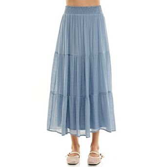 Juniors' Lily White Papaya Gauze Tiered Skirt