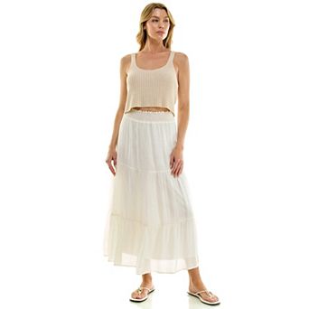Juniors' Lily White Papaya Gauze Tiered Skirt
