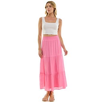 Juniors' Lily White Papaya Gauze Tiered Skirt