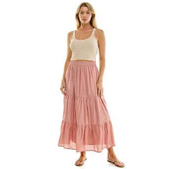 Juniors' Lily White Papaya Gauze Tiered Skirt