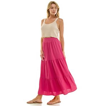 Juniors' Lily White Papaya Gauze Tiered Skirt