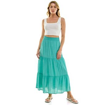 Juniors' Lily White Papaya Gauze Tiered Skirt
