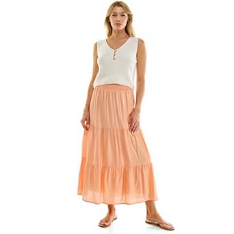 Juniors' Lily White Papaya Gauze Tiered Skirt