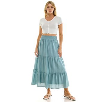 Juniors' Lily White Papaya Gauze Tiered Skirt