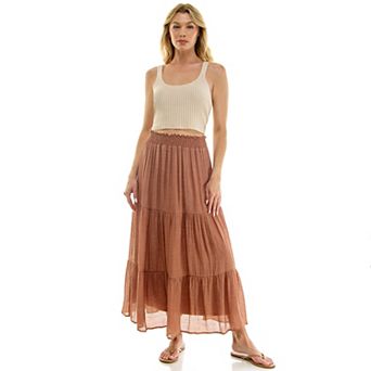 Juniors' Lily White Papaya Gauze Tiered Skirt