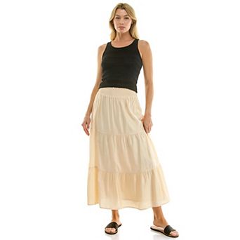Juniors' Lily White Papaya Gauze Tiered Skirt