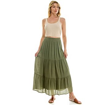 Juniors' Lily White Papaya Gauze Tiered Skirt