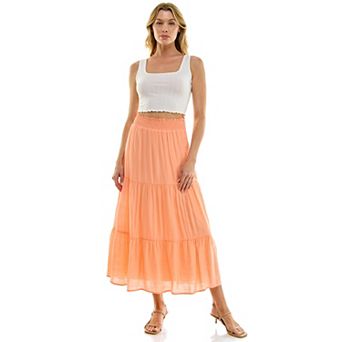 Juniors' Lily White Papaya Gauze Tiered Skirt
