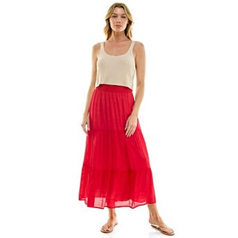 Juniors' Lily White Papaya Gauze Tiered Skirt