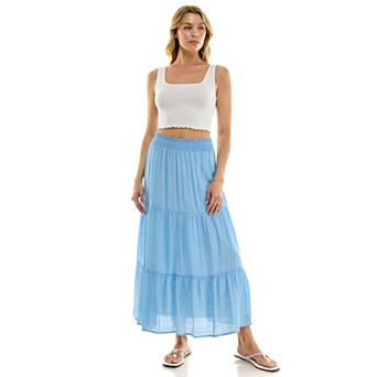 Juniors' Lily White Papaya Gauze Tiered Skirt